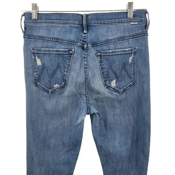 Mother‎ The Stunner Ankle Fray Graffiti Girl Jeans 29 Medium Wash